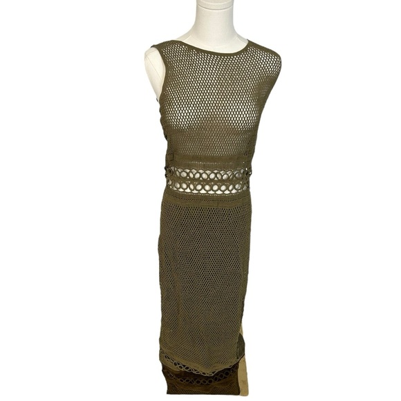 Philosophy di Alberta Ferretti Olive Green Crochet Maxi Dress Made Italy Sz 10 - Picture 1 of 16